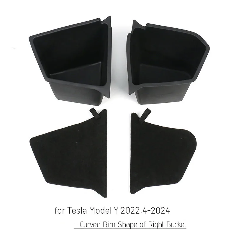 For Tesla Model Y Trunk Side Storage Bins Organizer Cargo Compartment Liners TPE Bucket With Carpet Lids