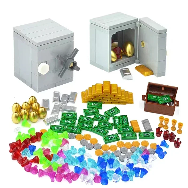 Moc-caja del Tesoro para niños, moneda de dólar, diamante, oro, plata, Compatible con 28556, 30153, 30385, 3069, bloques de construcción de ciudad