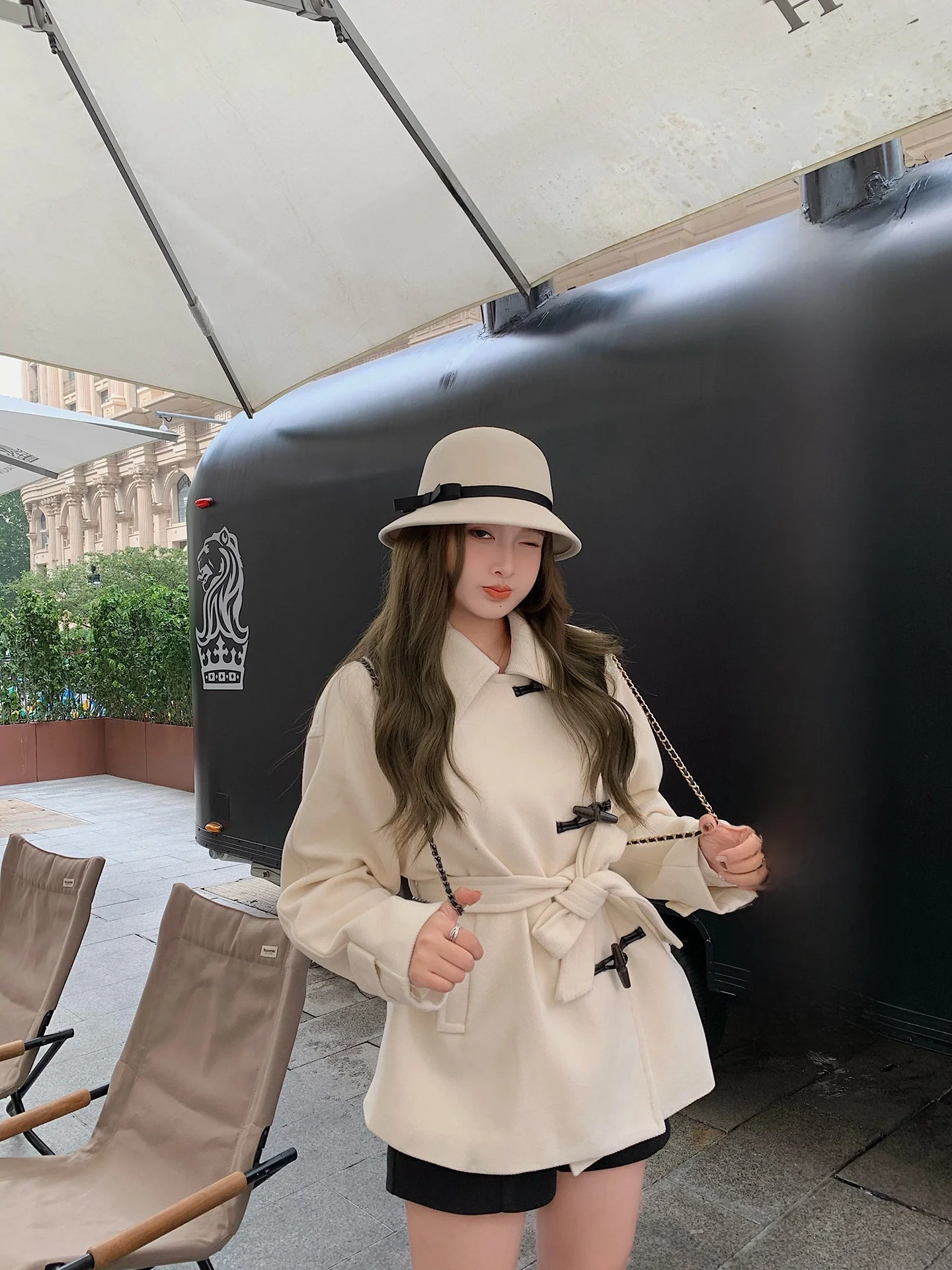 

Женское шерстяное пальто Herwear Seoul Lover двухцветное, больших размеров, с пуговицами из рога, стильный дизайн, для повседневной носки, с длинными рукавами