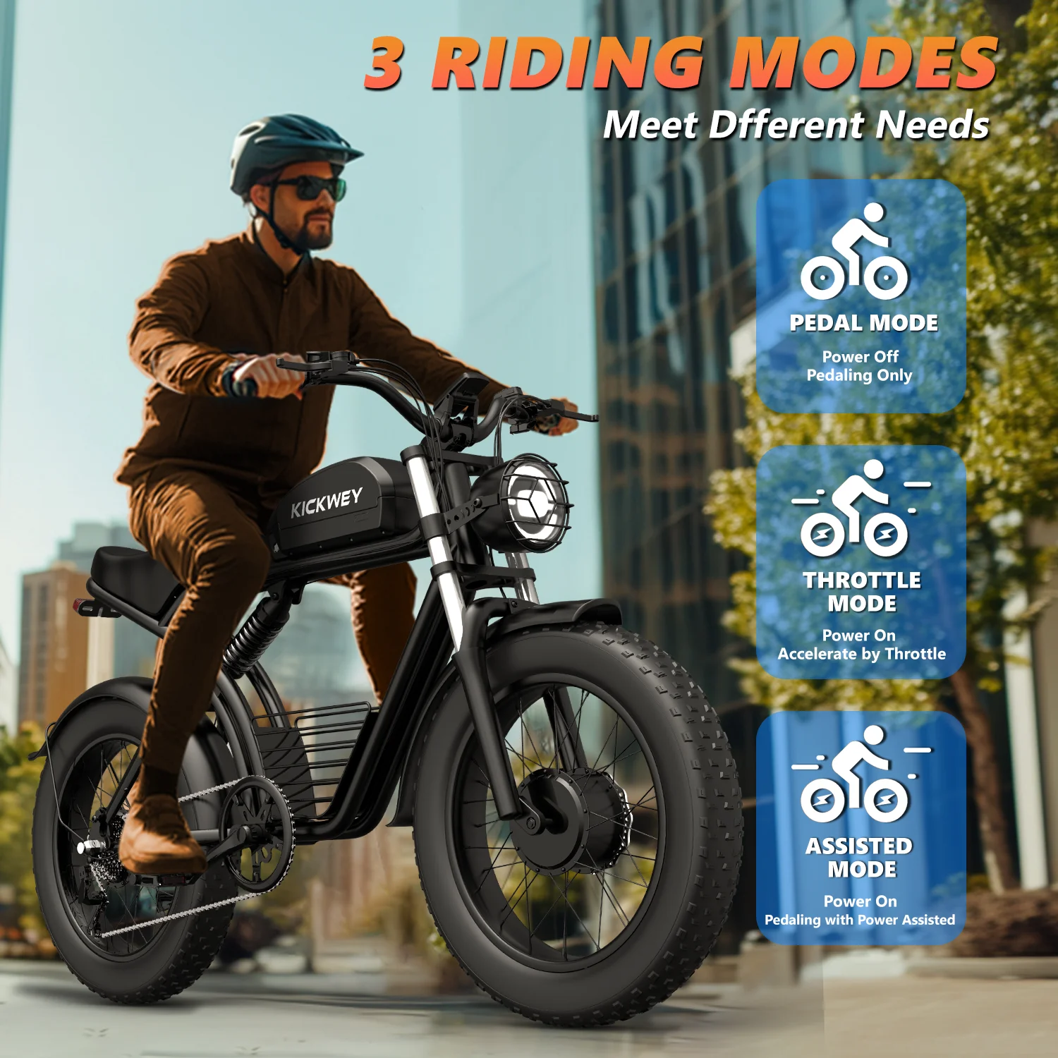 Kickwey 2026 New Model K7 Pro Adult Electric Bicycle 3000W 48V 23Ah Mountain E‑Bike with NFC Display & Hydraulic Brakes 20 Inch Fat Tire | 1‑Year Warranty, Local Warehouse Shipping