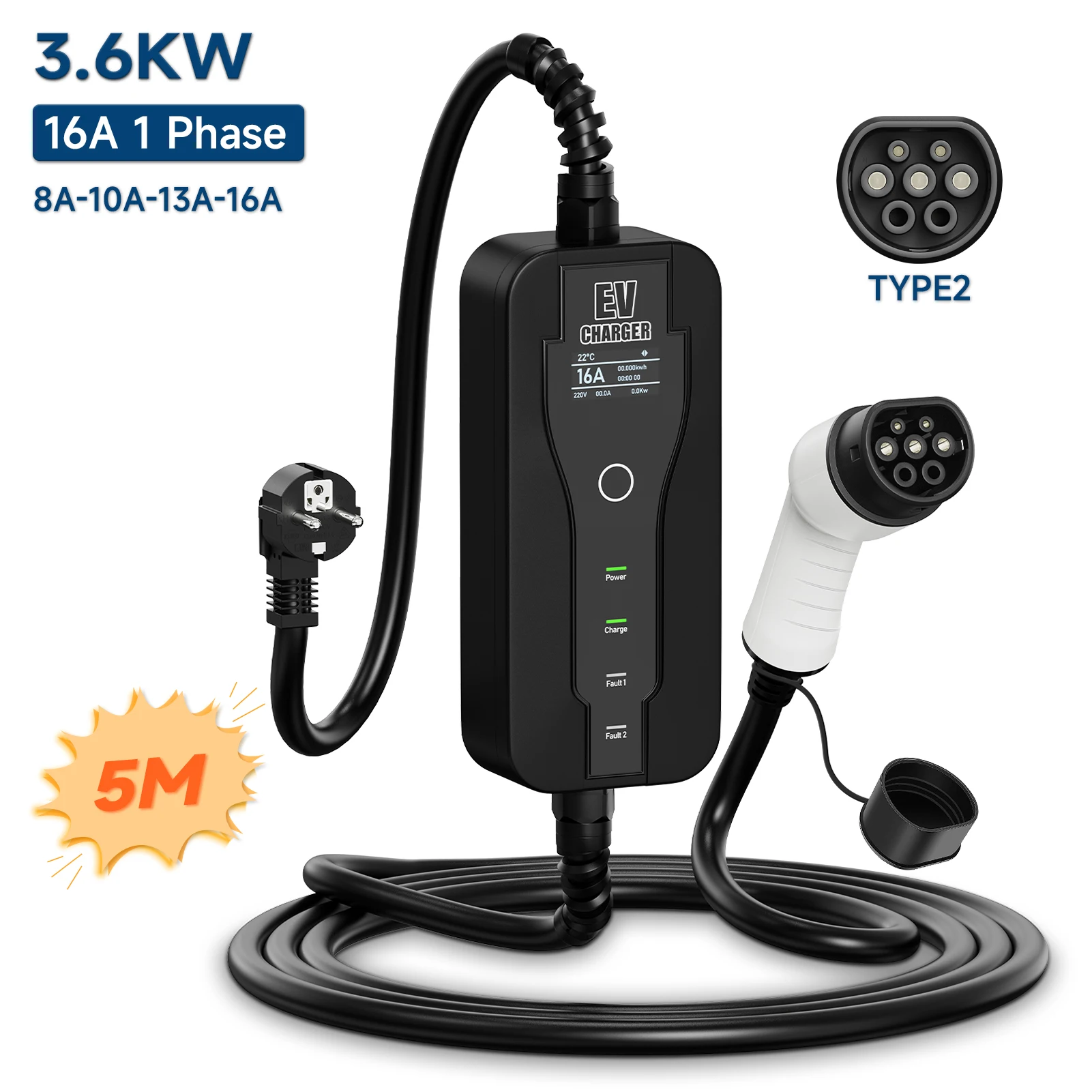 AFEEV EV Charger 3.6KW 16A Type2 IEC62196-2 Portable Charging GBT Socket Type1 Adapter for Electric Vehicle Car Charger EU Plug