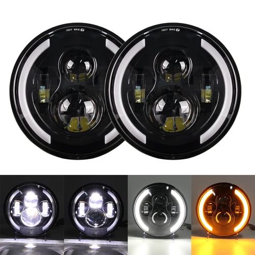 Faro LED redondo de 7 pulgadas para coche, DRL H4 Hi-Lo con Halo Angel Eyes, faro de motocicleta para Lada Niva 4X4 Uaz 12V 24V + Hunter
