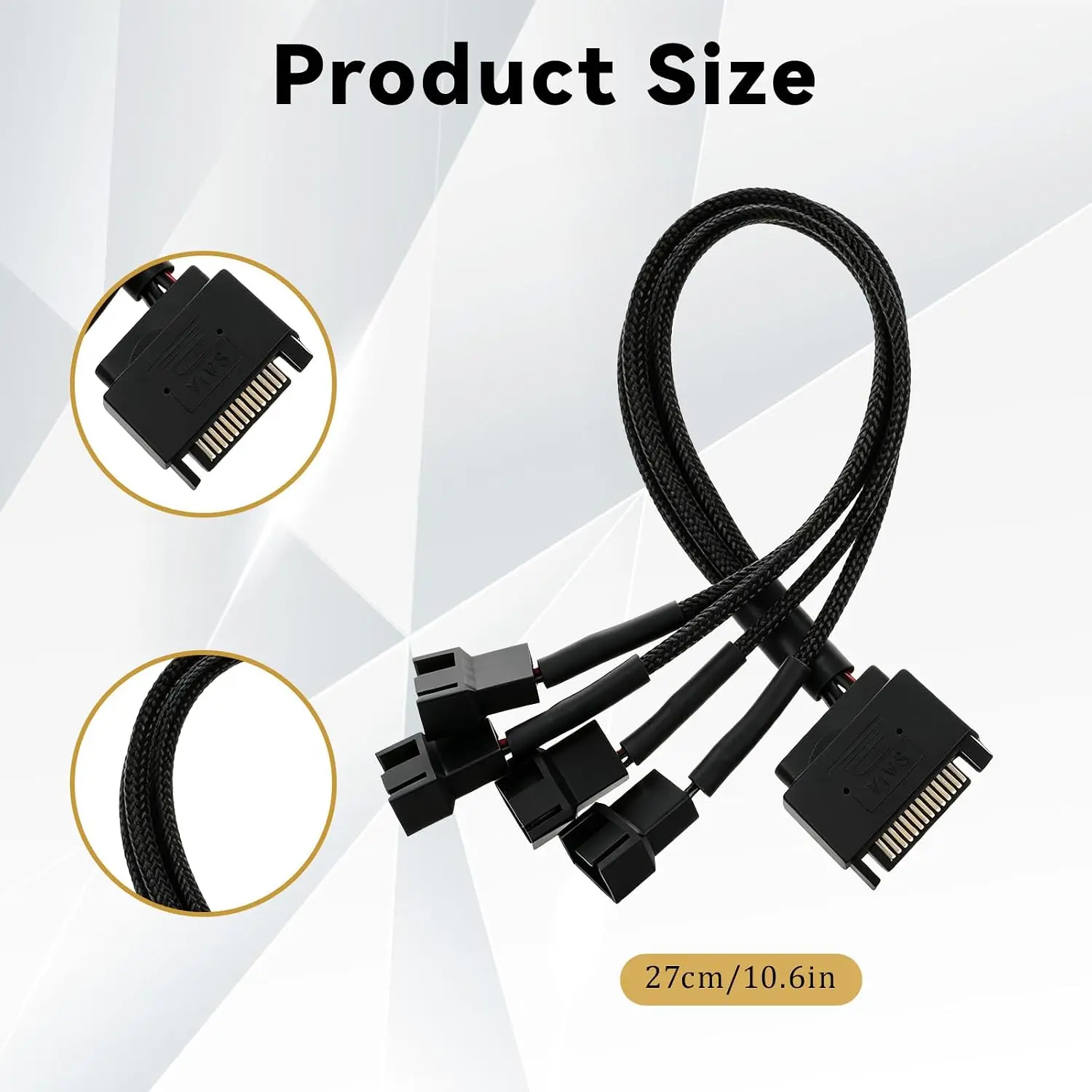 SATA to 2 (3 / 4 / 5) X 4pin Fan Power Adapter Cable Black Sleeved Computer Cooling Fans from an ATX 15-Pin SATA Power Connector