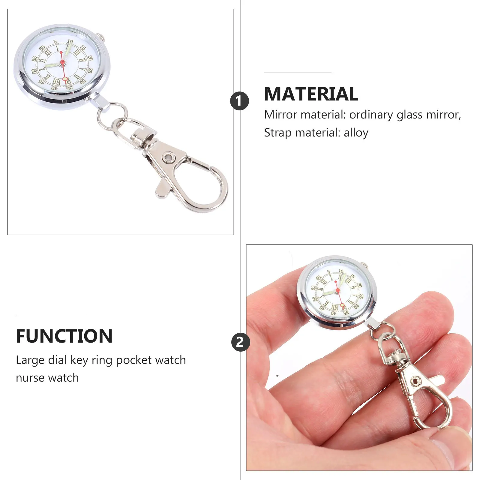 

1pc Large Dial Pocket Watch Keychain Alloy Quartz Nurse Fob Watch Luminous Hands Medical Staff Keyring Pendant Nursing Tool