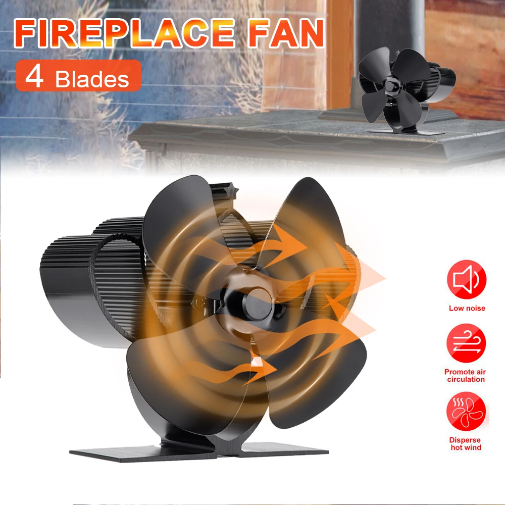 

Mini Fireplace Fan 4 Blades Stove Fan Home Silent Heater Log Wood Burner Eco Friendly Fireplace Fan Ecological Thermal Cycling