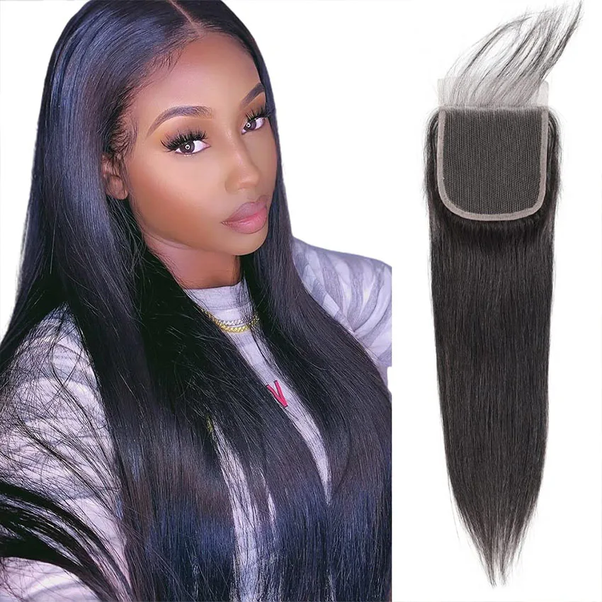 

12A Straight 4x4 Lace Closure Free Part Hand Tied Swiss Lace Closure 100% Unprocessed Human Hair Transparent Lace Closures