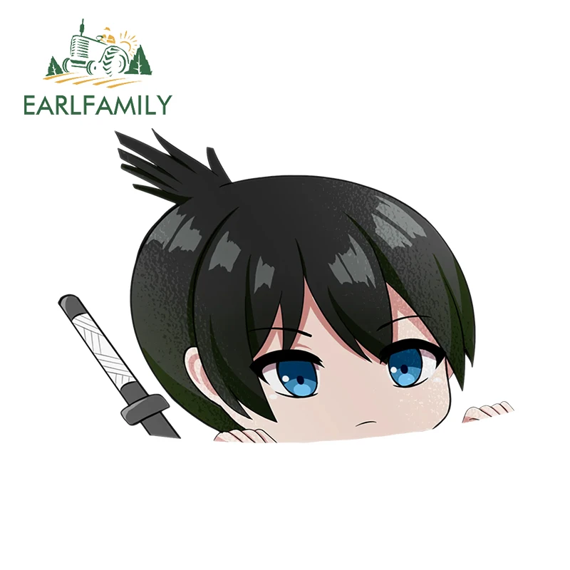 EARLFAMILY 13cm × 9cm Aki Peeker Chibi Saw Car Stickers Popular Anime Kawaii Design Cut Vinyl Decals Windows Car Accessories