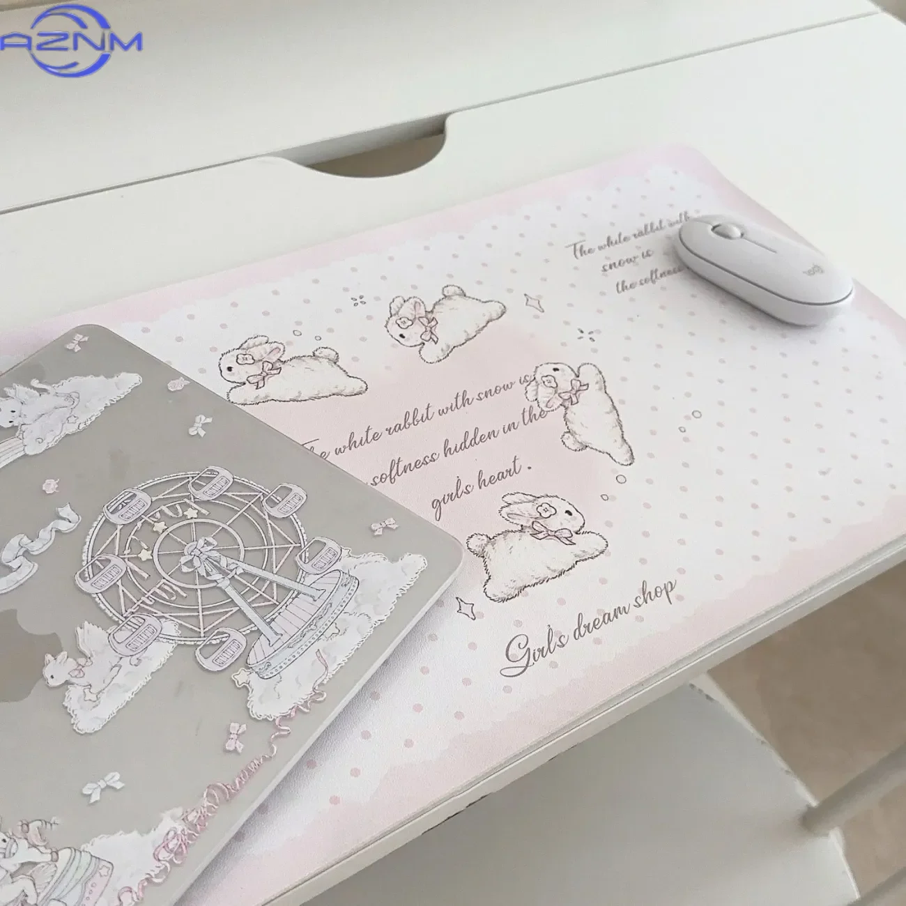 Leather Desk Pad Protector Pink Bunny Gradient Rabbit Love Mouse Pad Office Desk Mat Waterproof Non-Slip PU Desk Blotter Pad