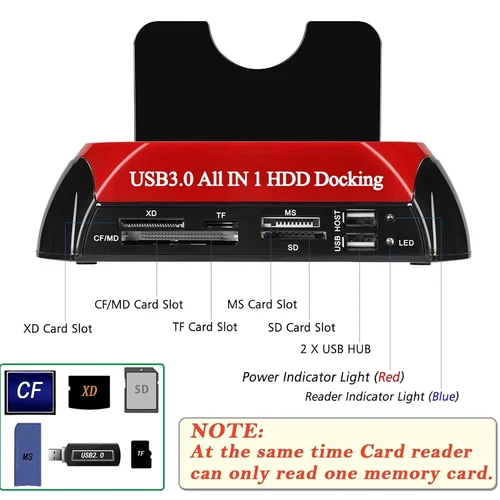 Imagen 2 del producto Estación de disco duro de doble bahía 10 en 1, USB 3,0, estación de acoplamiento HDD de 5Gbps con adaptador de corriente de 12V 3A para tarjeta HDD/SSD TF de 2,5/3,5 pulgadas