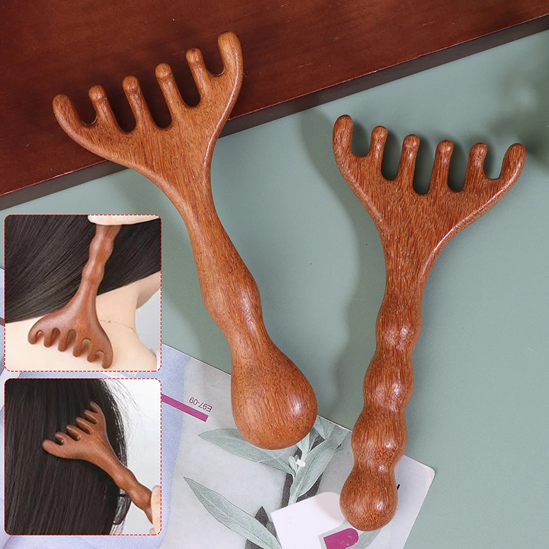 

1 Pc Wooden Wide Six Teeth Long Handle Comb Meridian Massager Anti-static Six Claws Massage Comb Promote Blood Circulation