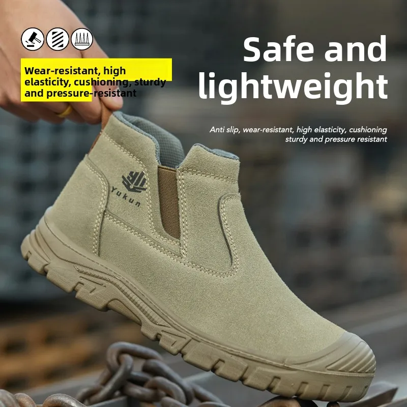 Men's Safety Work Shoes Summer Breathable Anti-Odor Anti-Crush Steel Toe Wear-Resistant Lightweight with Steel Plate Labor Pr...