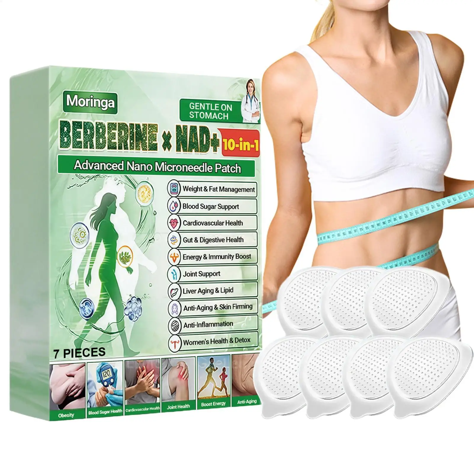 7pcs Body Shaping tightening Patches Fast Burning Fat Lymphatic Improve Stomach Belly Slimming Sticker Nano Microneedle Patch