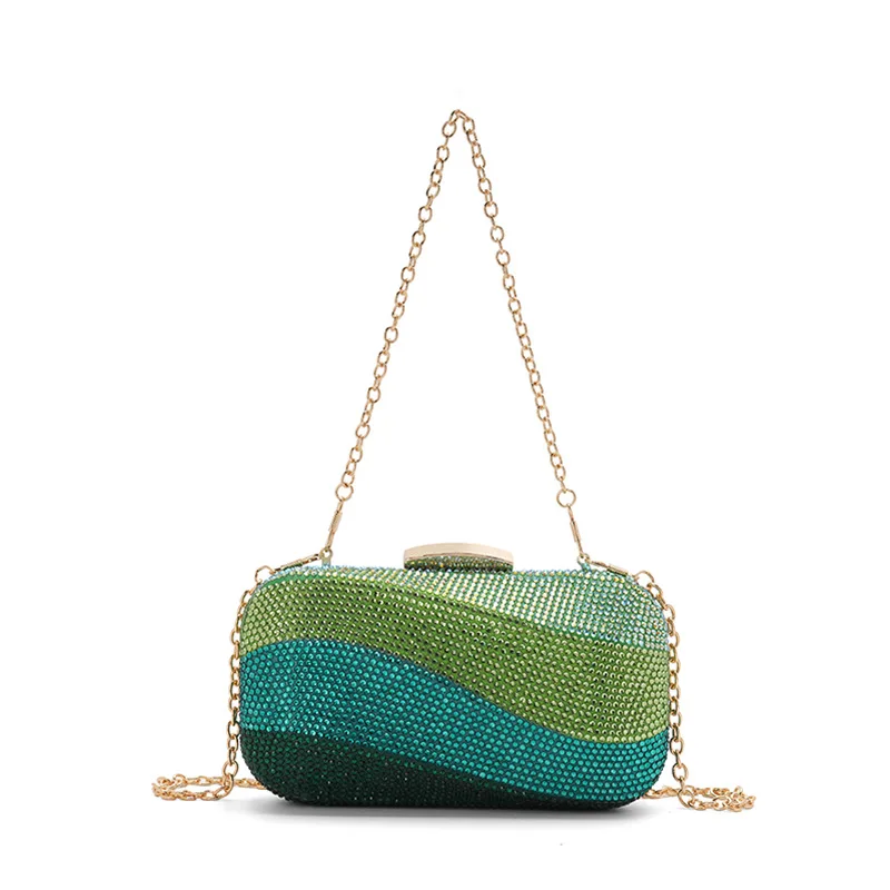 

Ladies holding evening bag party wedding diamond crystal rhinestone color matching shoulder messenger dinner bag