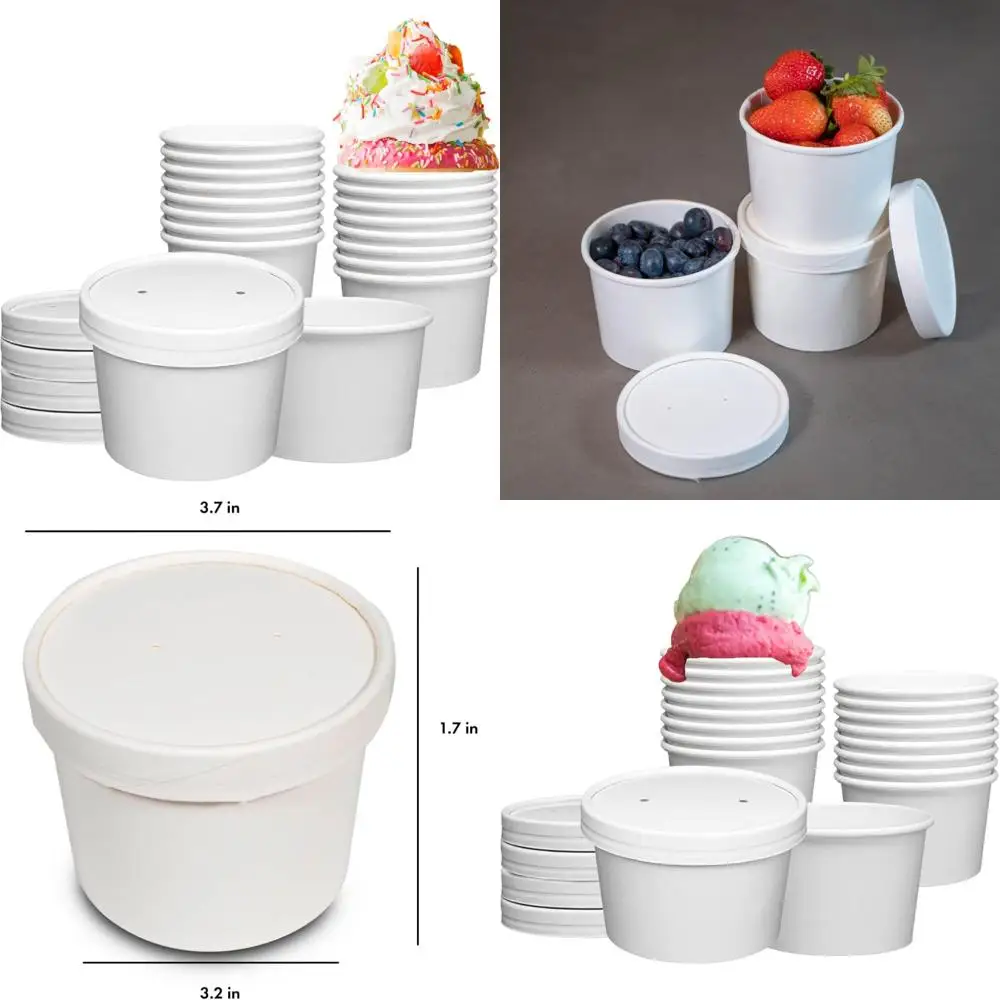 

250 упаковок белых вентилируемых бумажных контейнеров для супа, мисок на вынос и чашек для мороженого на 12 унций.