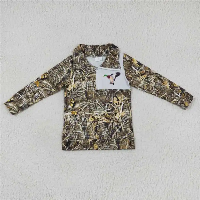 New Fashion Match Baby Boys Baby Bottomland Long Sleeve Camo Zip Pullovers Tops Wholesale Boutique Children Long Sleeve Shirt