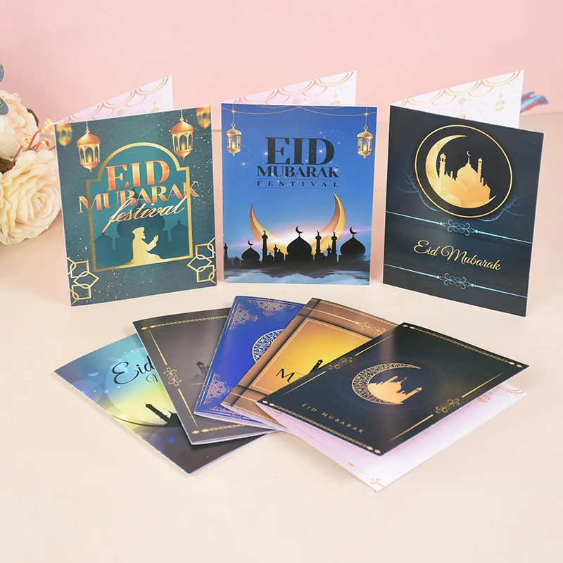 5 Stuks Eid Al-Fitr Wenskaart Ramadan Kaarten Zwart Goud Moslim Zegen Kaart Gift Card Voor Diy Eid Mubarak party Decor