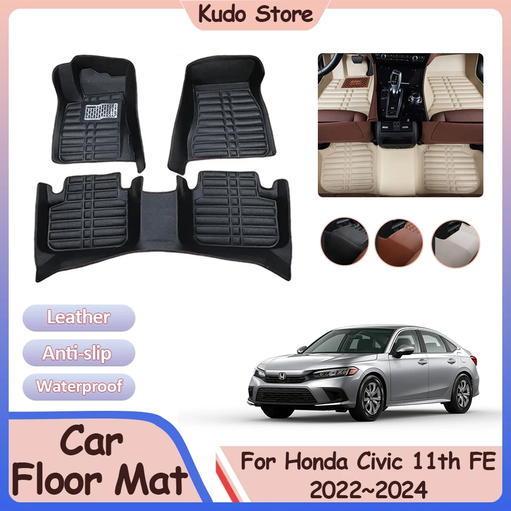 

Car Floor Mat for Honda Civic 11th Gen FE1 2 4 2022 2023 2024 Foot Parts Custom Leather Panel Liner Pads Rug Interior Accessorie