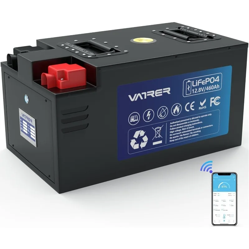 12,8 V 460 Ah LiFePO4 RV-batterij met lage temperatuurafschakeling, APP-monitoring, ingebouwd 250 A BMS, max. 3200 W laadvermogen, 5880 Wh gebruikbare energie