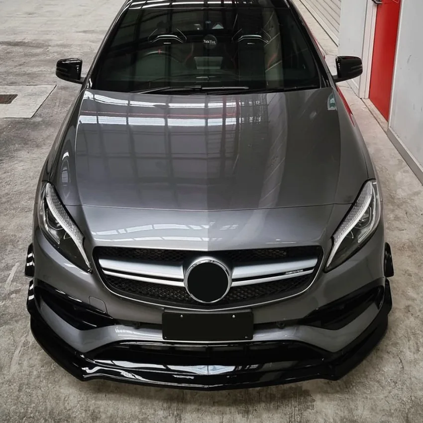 لمرسيدس بنز A Class W176 A200 A260 A45 AMG 2013-2018 مصدات أمامية للسيارة سبويلر لامع أسود أو ألياف الكربون