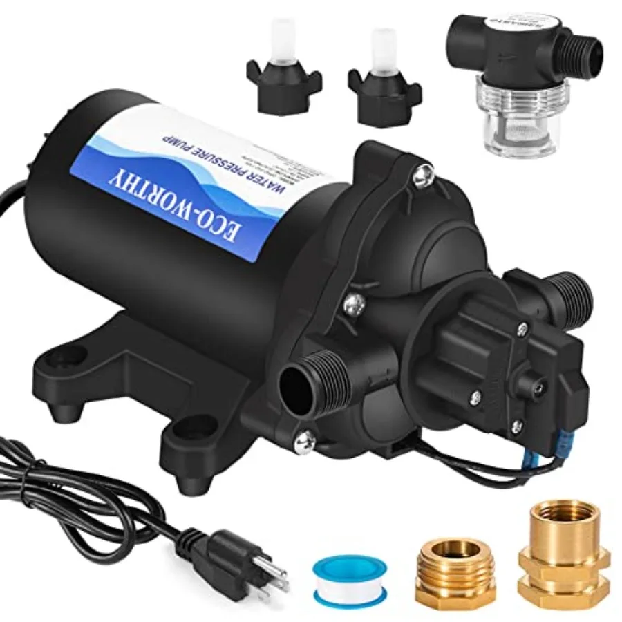 

33-Series Industrial Water Pressure Pump 110V AC 4.0GPM 50PSI RV Fresh Water Diaphragm Pump with Garden Hose Adapters for Irrig