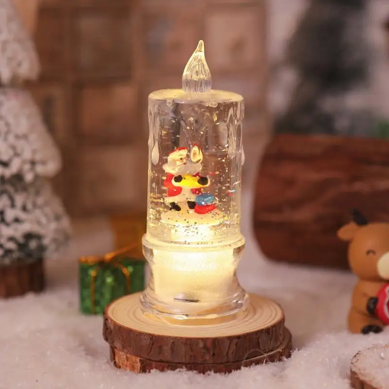 Christmas Lighted Candle Clear Light-Up Wick Candles Water-Filled LED Lighted Pillar Candles Flickering LED Candles With Cartoon