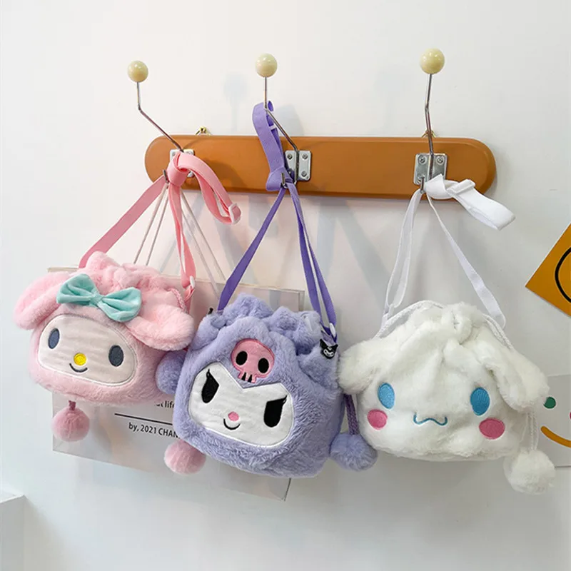 Cartoon Plush Bags For Women Sanrio Cinnamoroll Kuromi Shoulder Bag Large Capacity Crossbody Bag Coin Purse Handbag Girl Gift