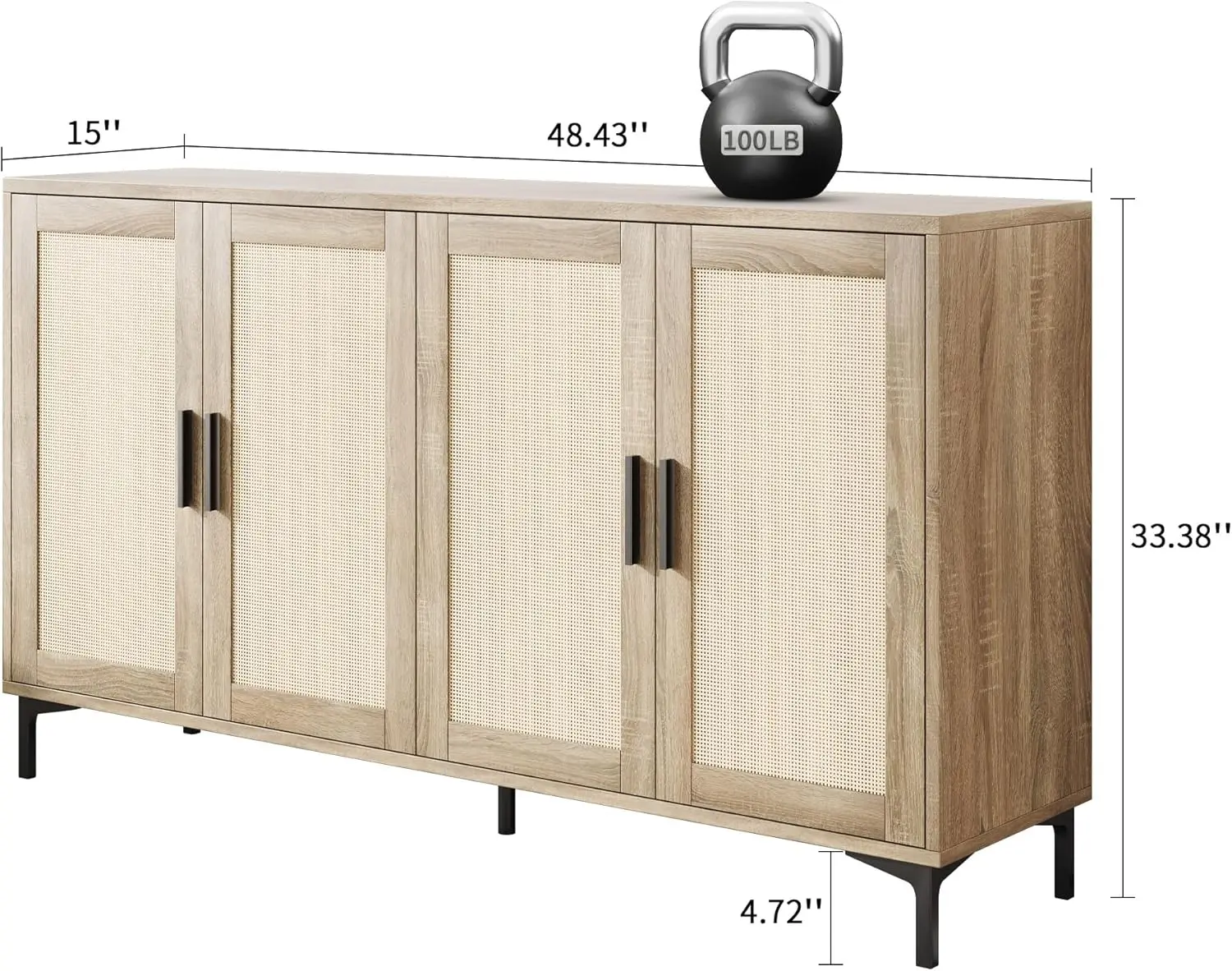 Side board-Küche Buffets chrank mit Rattan dekorierten Türen, Akzent Side board Schrank mit Türen, Kaffee Bar Schrank Rattan