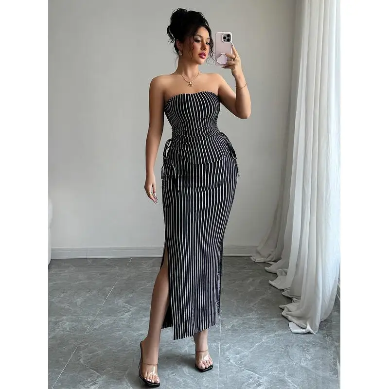 

Комплект юбки-трубы в полоску с завязками и поясом, женский ансамбль Faion, весна 202, трилогия, смесь полиэстера, удобная посадка