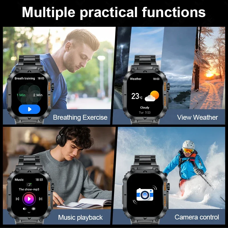 2.02 inch HD Screen Smart Watch With Led Lighting 3ATM Waterproof Outdoor Sports Health Monitor Smartwatch For Android IOS 2025