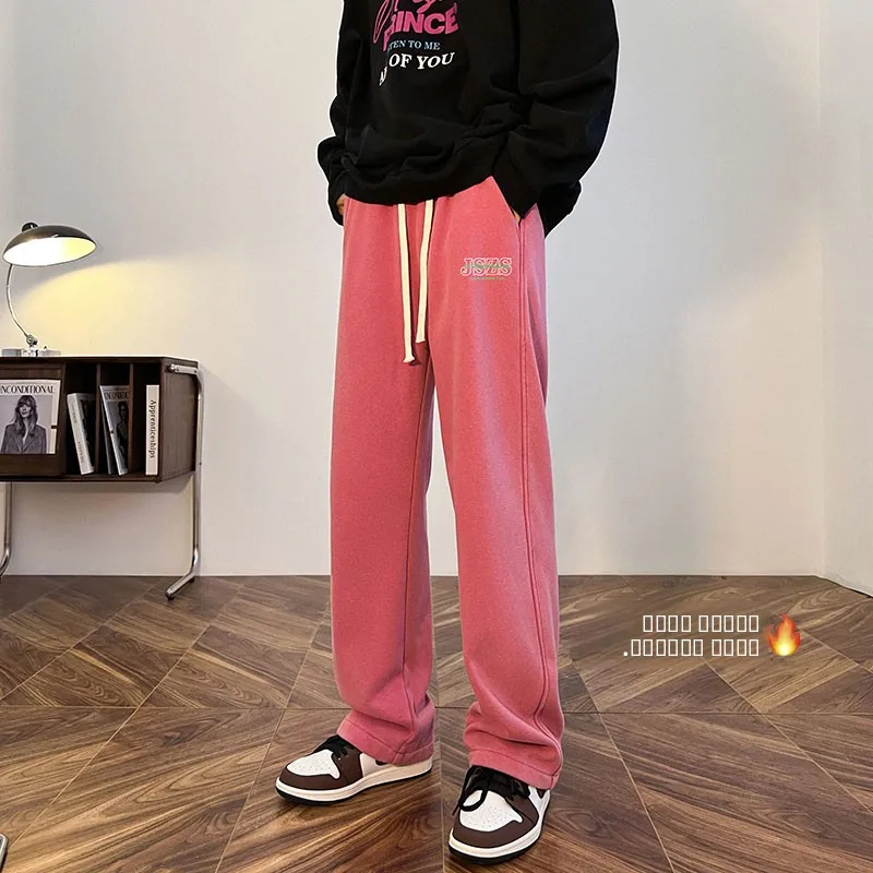 

Retro Waed Fce Lined Straight Leg Men's Casual Pants Thi Warm Winter New Sle American Retro Sle Loose Fit Trousers