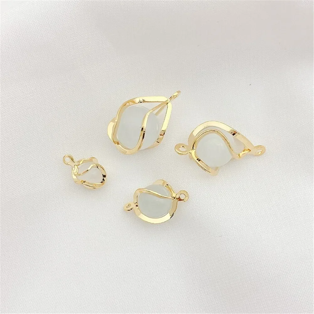 Alambre de cobre chapado en oro de 14K18K alrededor de piedra de ojo de gato colgante de gota de agua cuentas de joyería DIY para pulsera accesorios artesanales