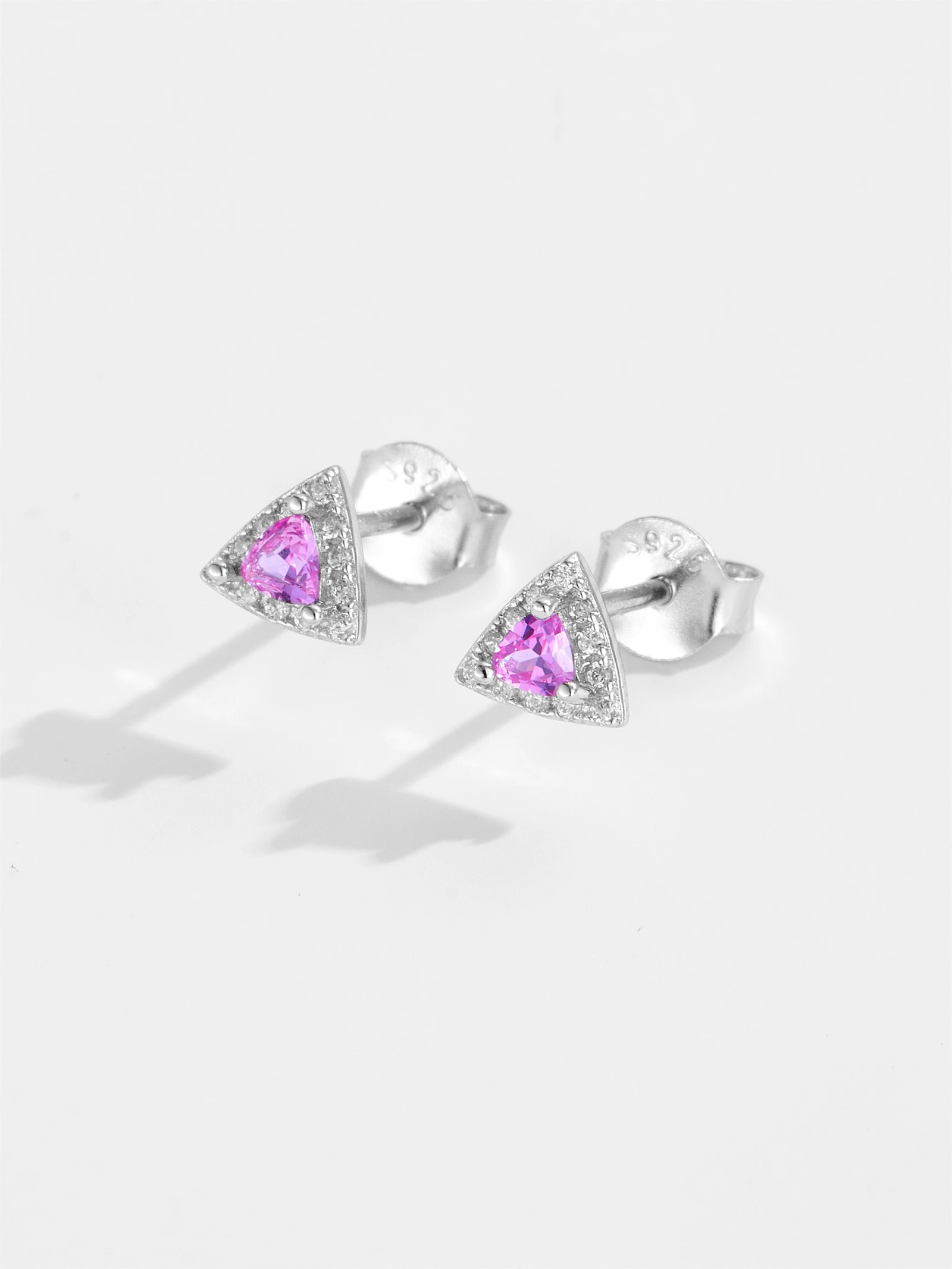 DPLAOPA Women 925 Sterling Silver Triangle Shape Pink CZ Zircon Stud Earrings 2024 Trend Luxury Cute Rock Punk Fine Jewelry