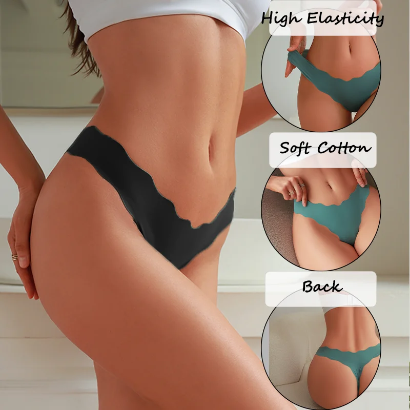 Women Sexy Seamless Panties Wavy Design Ultra-thin Panties Women Ice Silk Underwear Sexy Panty Low Waist G-string Female Solid