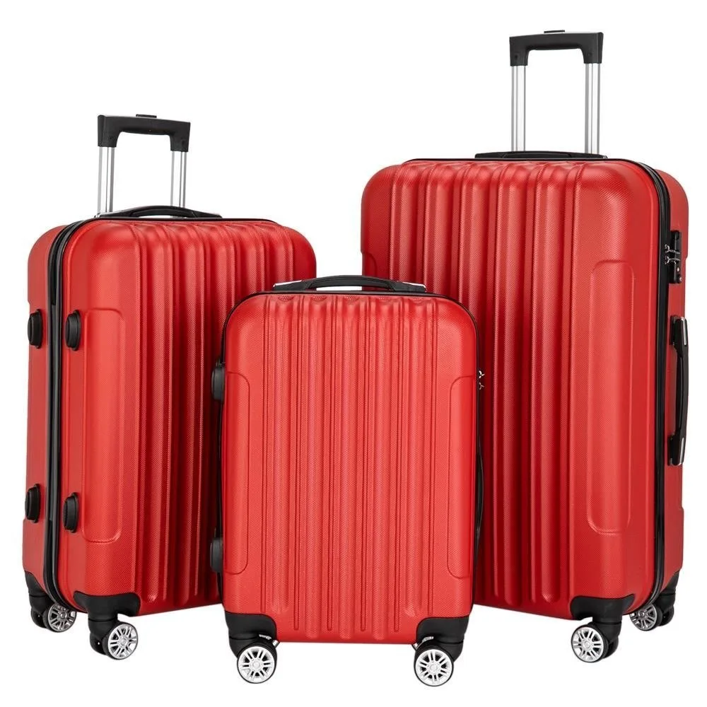 

20"/24"/28" Luggage Sets Suitcase Bags Lightweight 3-in-1 ABS Trolley Case Red