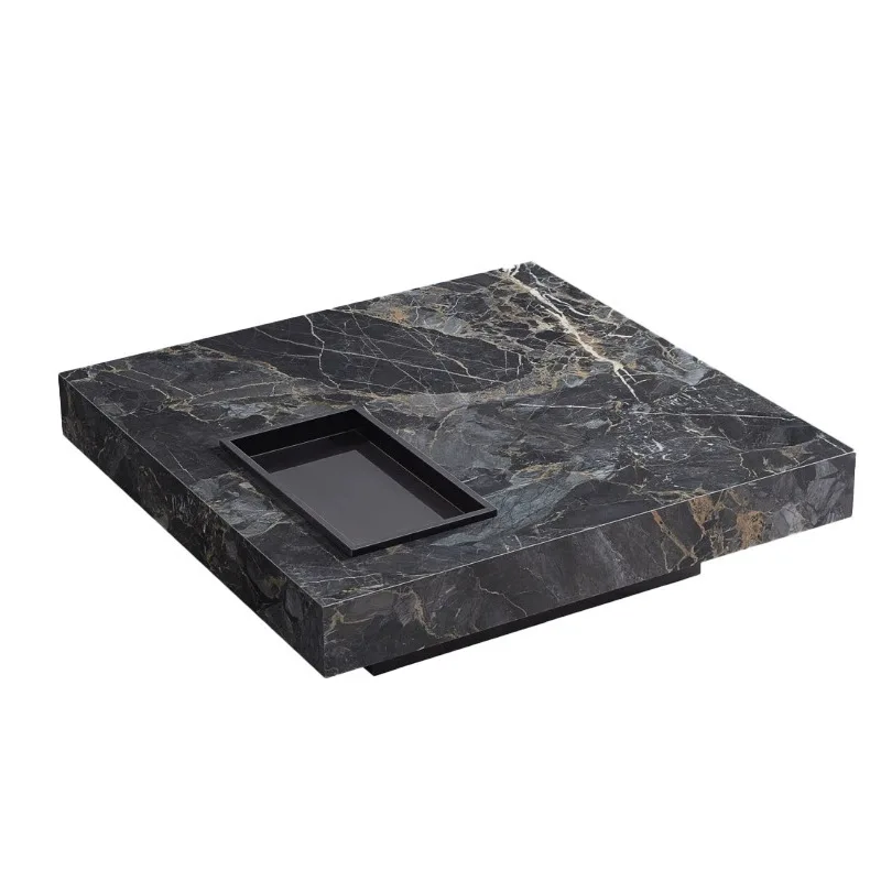 

Natural Venetian brown luxury stone coffee table household Italian minimalist light luxury high-end living room square suspended