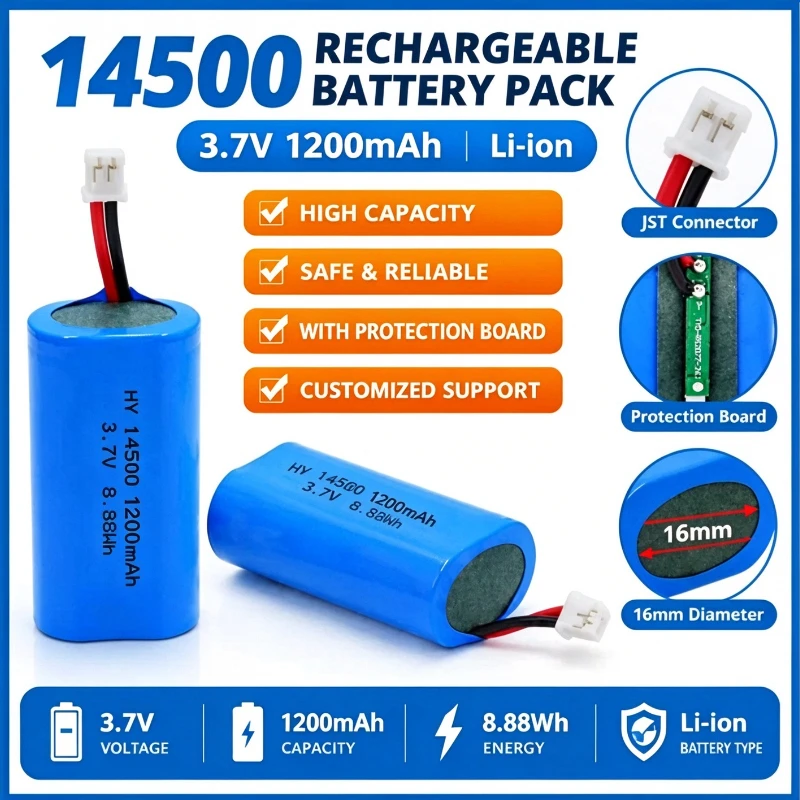 100PCS 14500 Lithium Battery Pack 3.7V 2 Parallel Rechargeable Li-ion Batteries for Flashlights Toys and Other Devices