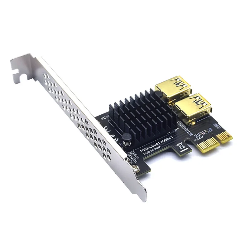 Gold PCI Express Multiplier PCIE PCI-E Riser Card 1 to 2 USB 3.0 Hub X16 PCI Express 1X 16X Adapter For BTC Bitcoin Mining Miner