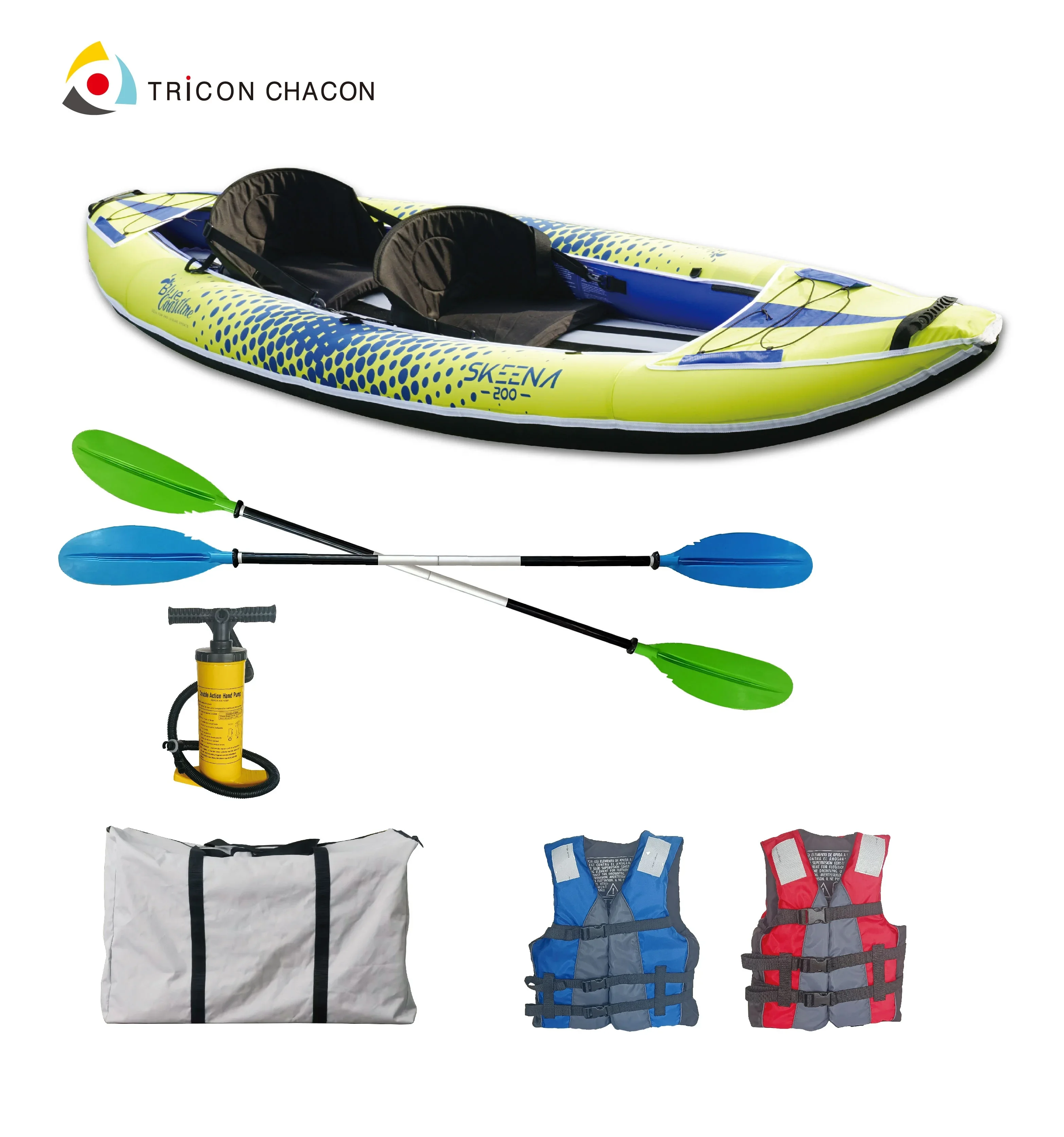 Tricon New Brand In Stock Durable PVC Fabric 2 Person Foldable Inflatable Kayak With Paddle