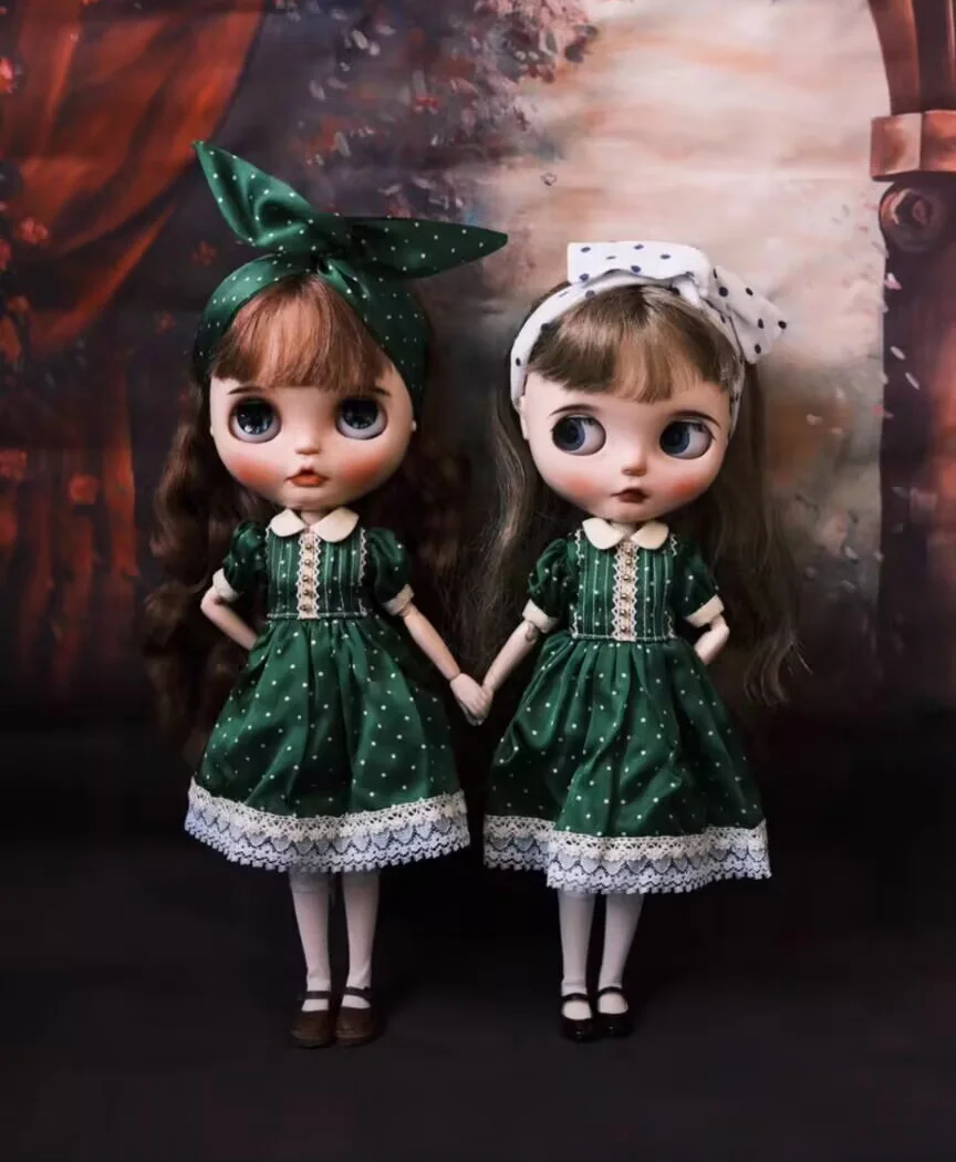 3 шт. винтажное шелковое платье Blythe/Landoudou, повязка на голову, носки (подходит для azone, Pullip, Ob22,24,26, Licca)