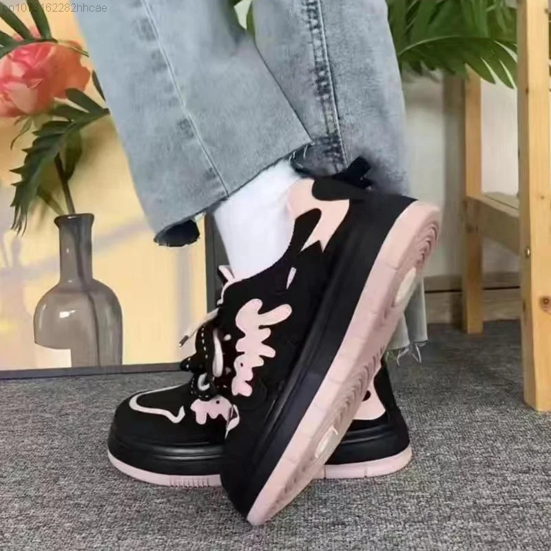 Trendy Black Pink Shoes Y2k Hip Hop Casual Board Shoes 2023 New Women\'s Shoes Skateboard Sports Ankle Boots Female Girls Gifts