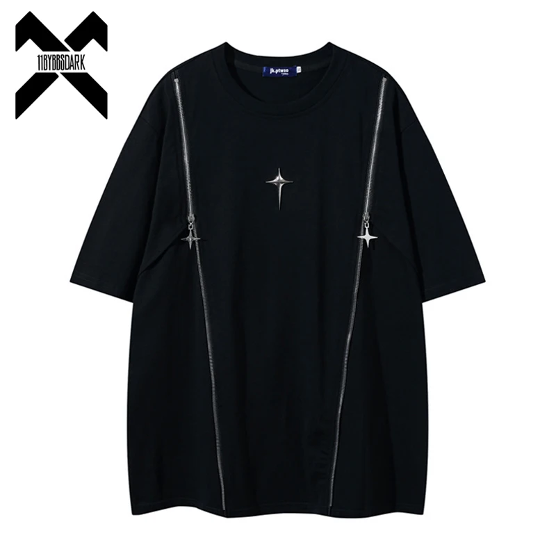 2024 Summer T-Shirt Men Techwear Zipper Design T Shirt Streetwear Harajuku Tshirt Black Tees Tops