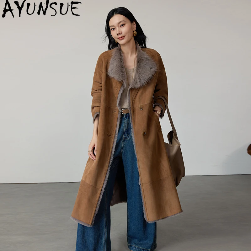 

AYUNSUE Real Leather Jacket Women High-end Natural Sheepskin Fur Coat Long Coats 2025 Warm Winter Clothes Female Шуба Женская