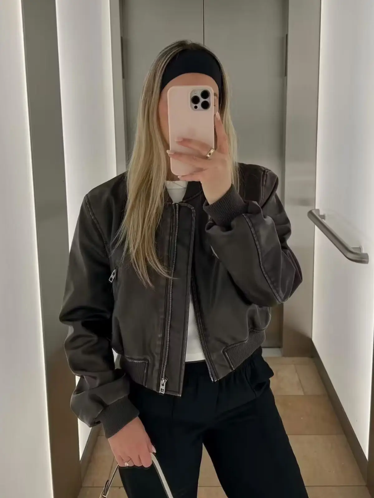 

Bomber Jackets Womens Jacket Navy Autumn Polyurethane Spliced Unique Cropped Softshell Retro Classic Modern Minimalist Stylish