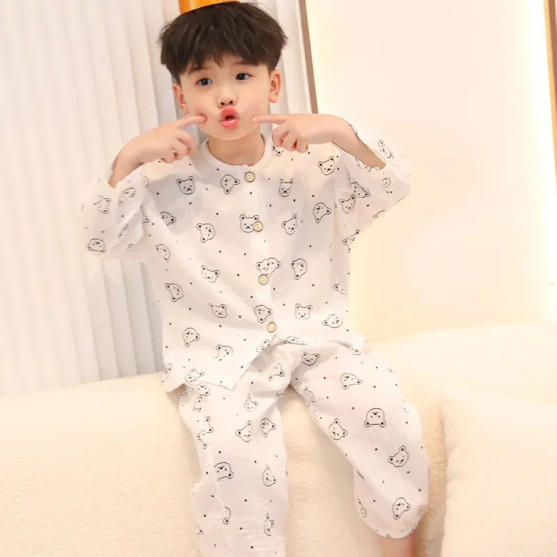 Autumn Pajama Sets Pure Cotton Loungewear for Kids Korean Cute Boys Girls Baby Sleepwear Set At Home Children Clothing 3-8 Years