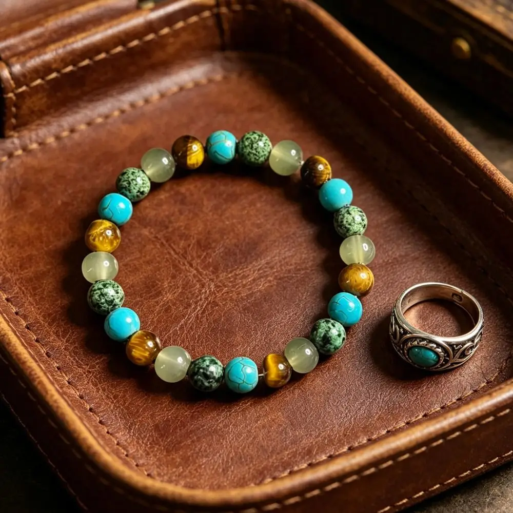 Trendy Vintage Stone Beaded Bracelet Bohemian Patchwork Tiger Eye Stone Hand Elastic Bangles Bracelet for Women Women Men