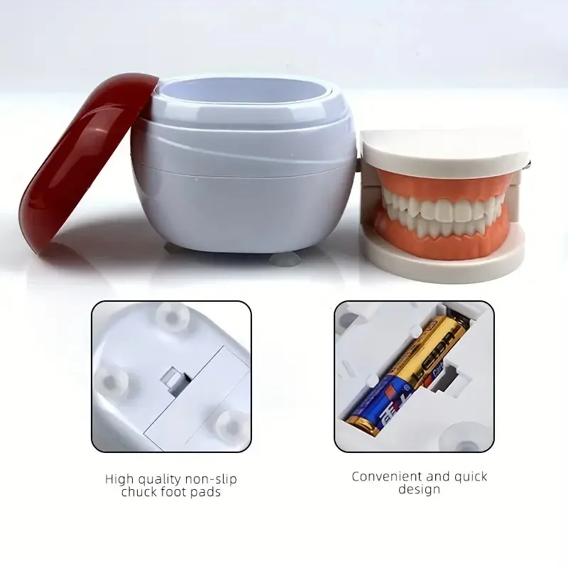 Portable Ultrasonic Denture Cleaner, Battery Powered Travel Cleaner for Retainers, Mouth Guards & Braces, Filtration System for