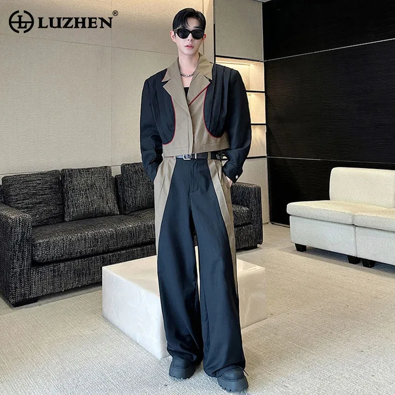 

LUZHEN Color Contrast Splicing Design Two-piece Sets Men's 2025 Autumn Original Baggy Straight Casual Pants Handsome Coat JY4141