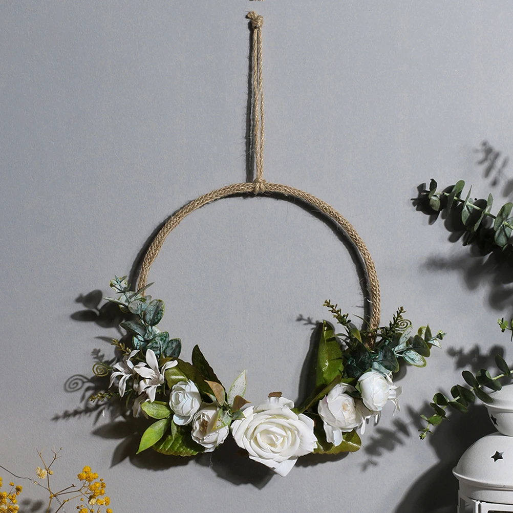 

White Decorative Wreath Simulated Garland Wall Hanging Beautiful Lily Peony Vivid Flower Pastoral Adornment for Door Window