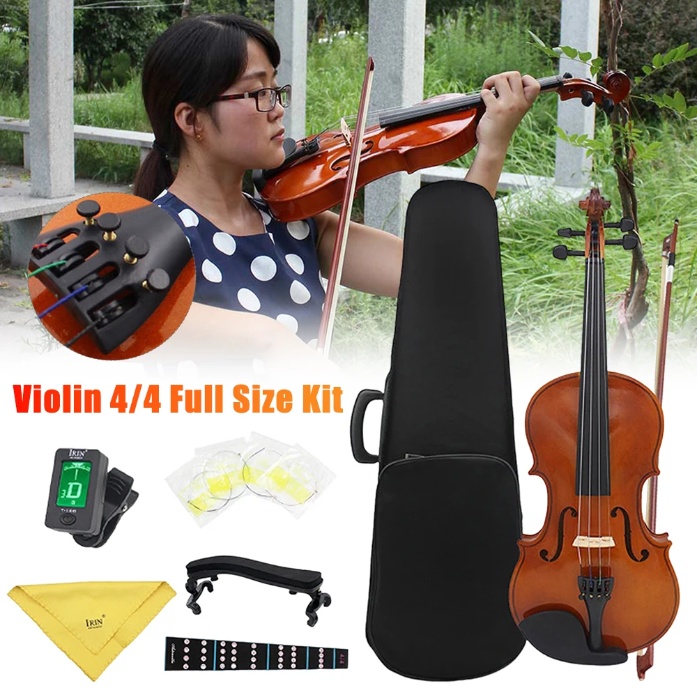 Violin 4/4 Full Size Kit with Case Bow Extra Strings Rosin Tuner Solid Wood Acoustic Violin Set for Beginners Kids & Adults