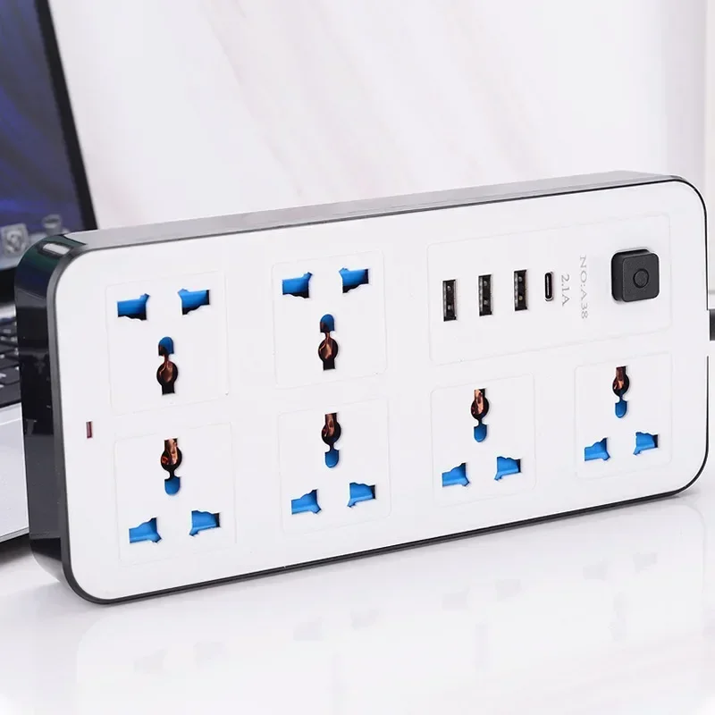 Power Multi Tap Universal Plug EU US UK Outlet Power Strip 2m Extension Cord AC Type C USB Port Charge Electrical Socket home